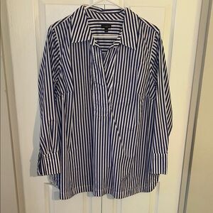 Talbots Navy and White Striped Top